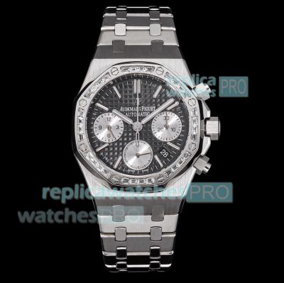 Swiss 1:1 Copy Lady Audemars Piguet Royal Oak Grey Dial Diamond Stainless Steel Watch 